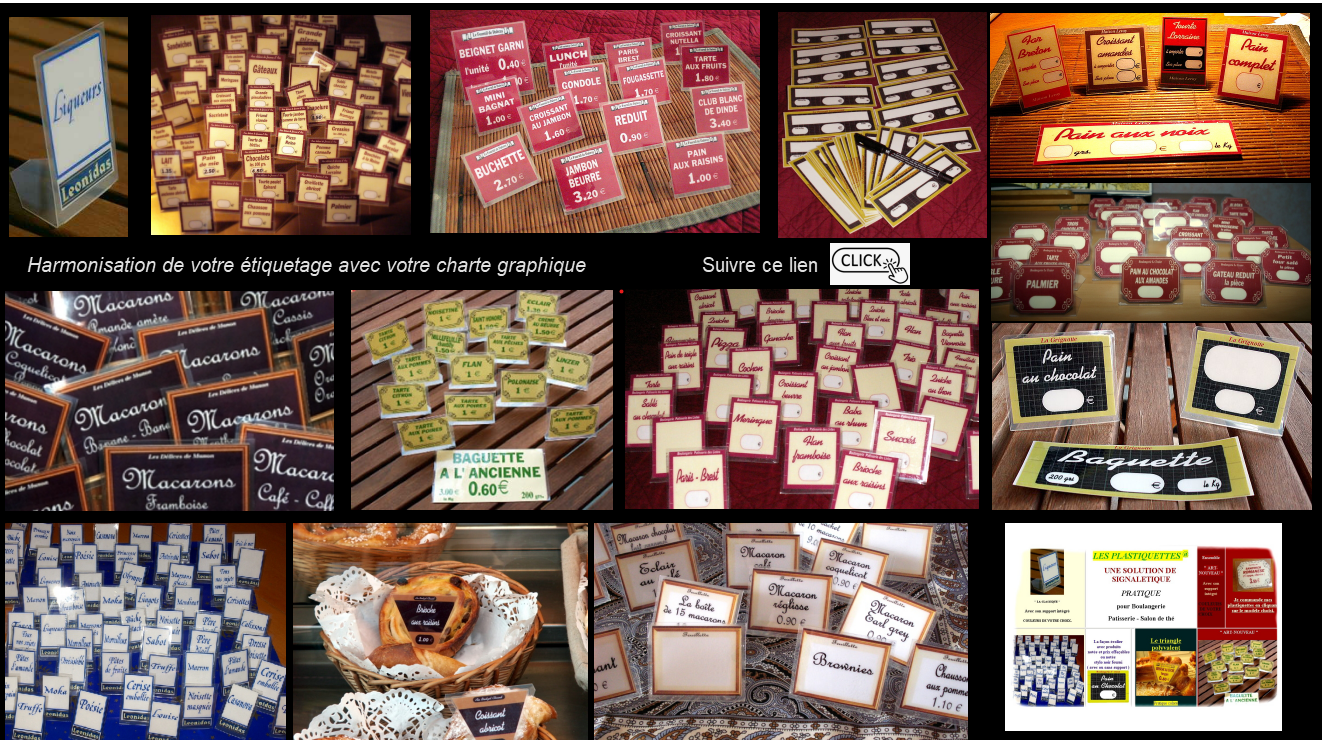 Étiquettes prix pour vitrine boulangerie avec support intégré - Plastiquette professionnelle réinscriptible